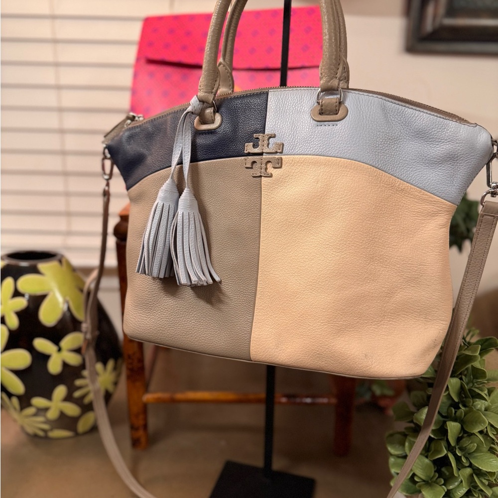 Tory Burch “Thea” leather Patchwork Tote - Blue, Cream, Tan *** SOLD***